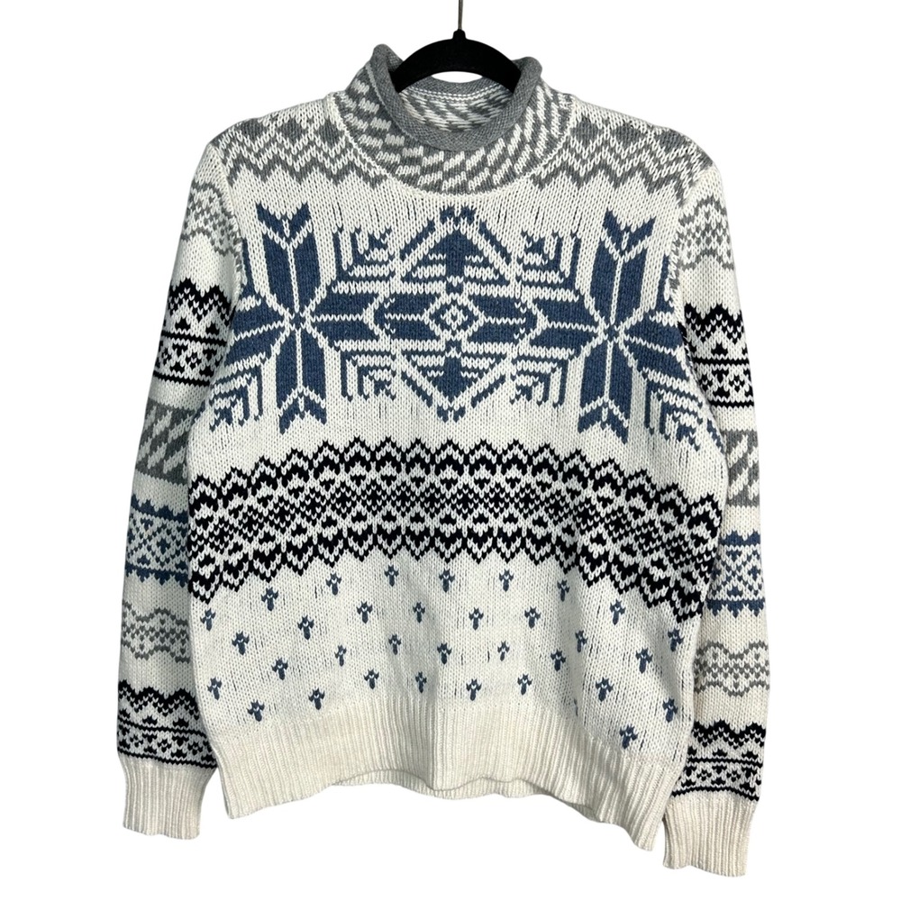 Vineyard Vines‎ Sweater Women's Medium Fair Isle Roll Neck Snowflake Wool Cabin